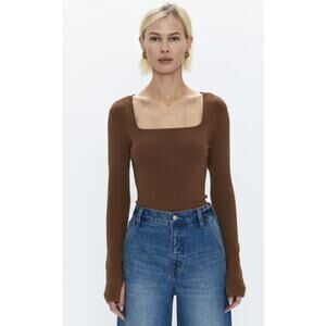 Pistola Jenny Thong Bodysuit Brown Split Cuff Square Neckline Size Small